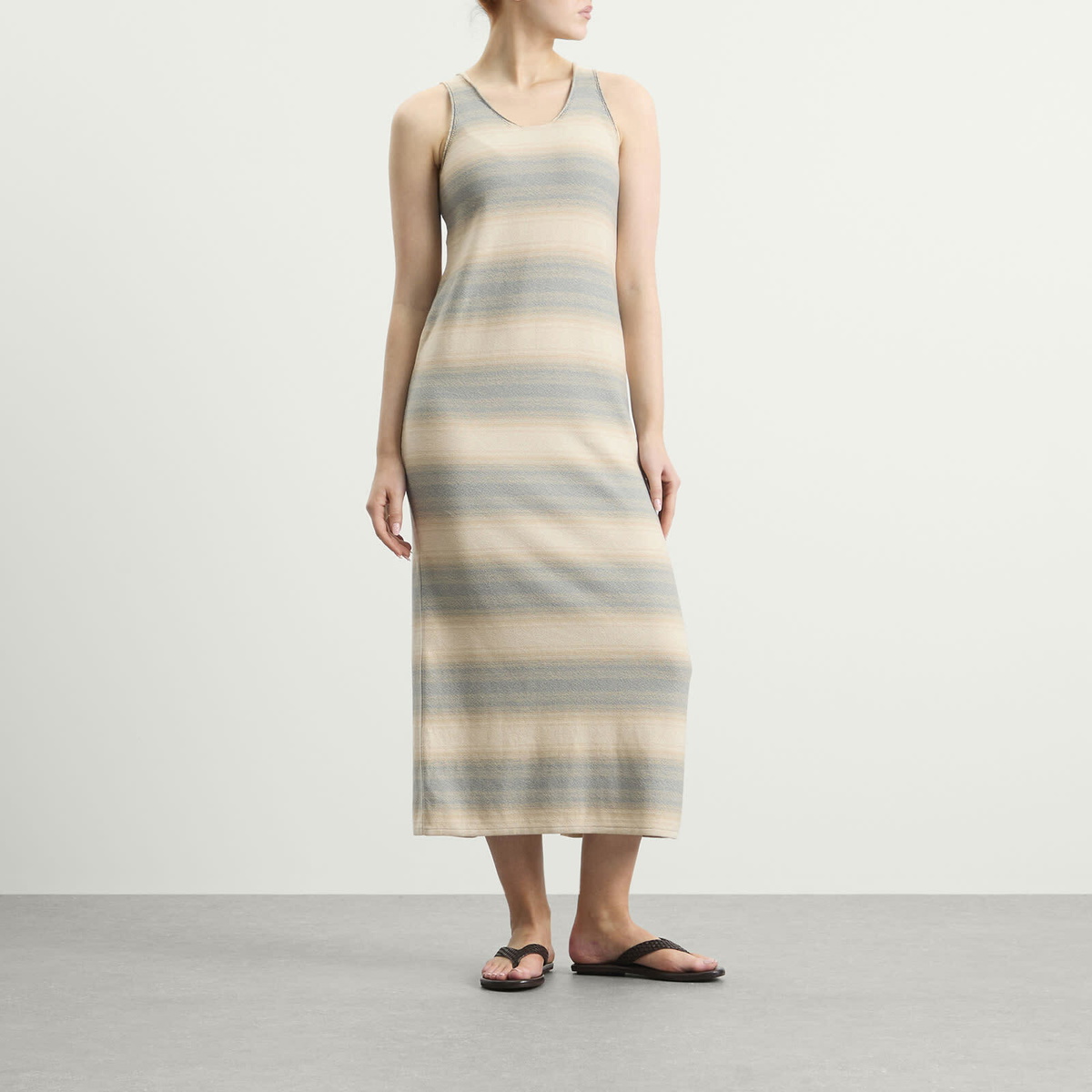 Auralee Women's Gradient Stripe Knit Dress in Blue/Beige Stripe