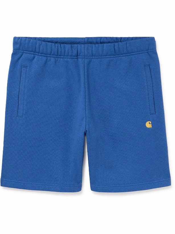 Photo: Carhartt WIP - Chase Straight-Leg Logo-Embroidered Cotton-Blend Jersey Shorts - Blue