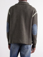 Maison Margiela - Distressed Denim-Trimmed Wool Half-Zip Sweater - Brown