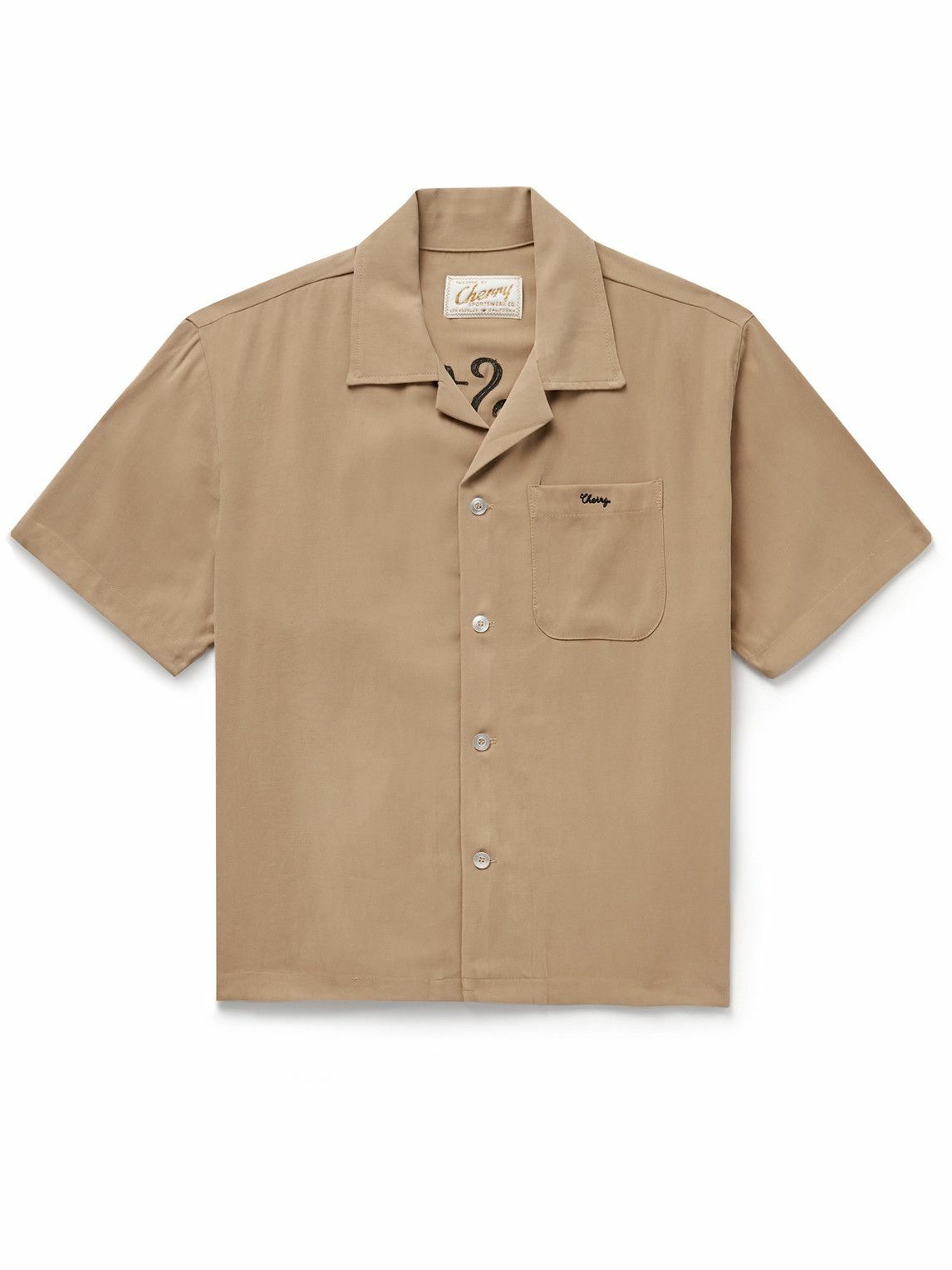 CHERRY LA CampCollar Embroidered Twill Shirt Brown