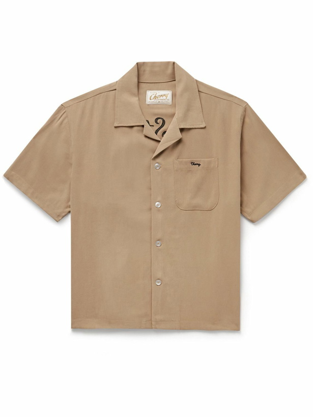 Photo: CHERRY LA - Camp-Collar Embroidered Twill Shirt - Brown