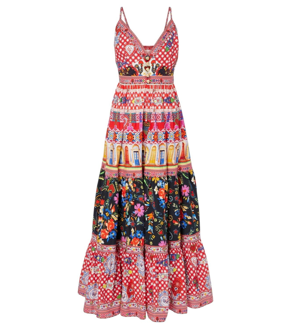 Camilladress V Neck Cut Out Tie Back Printed Ruffle Maxi Dress