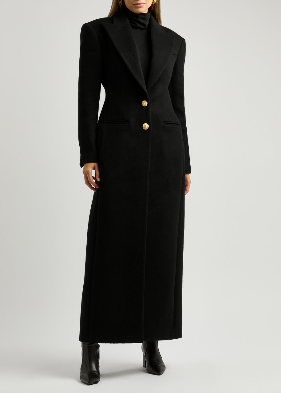 （美品）BALMAIN ブラック ロングコート Balmain Wool and Cashmere-blend Coat Black Balmain