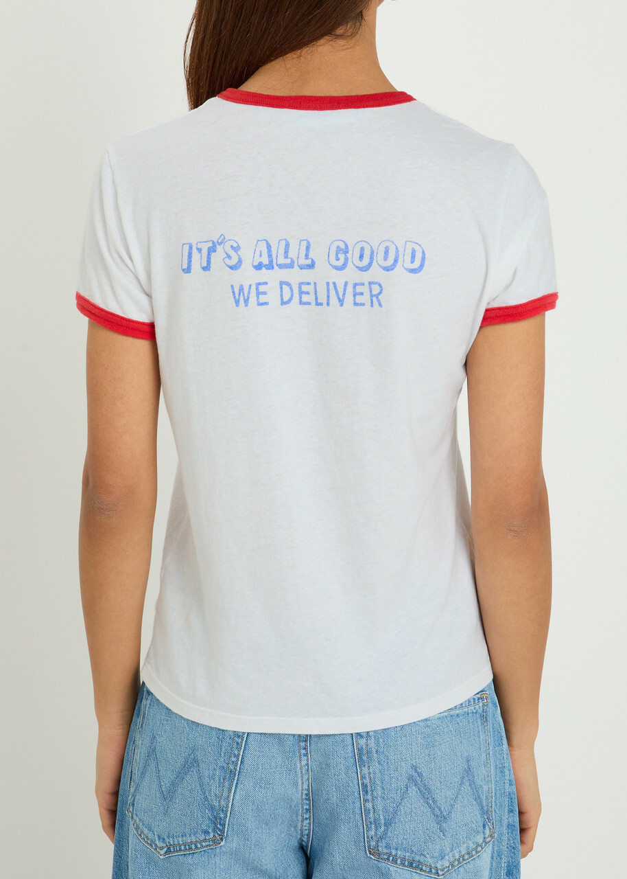 Mother The Lil Goodie Ringer Printed Cotton T-shirt White