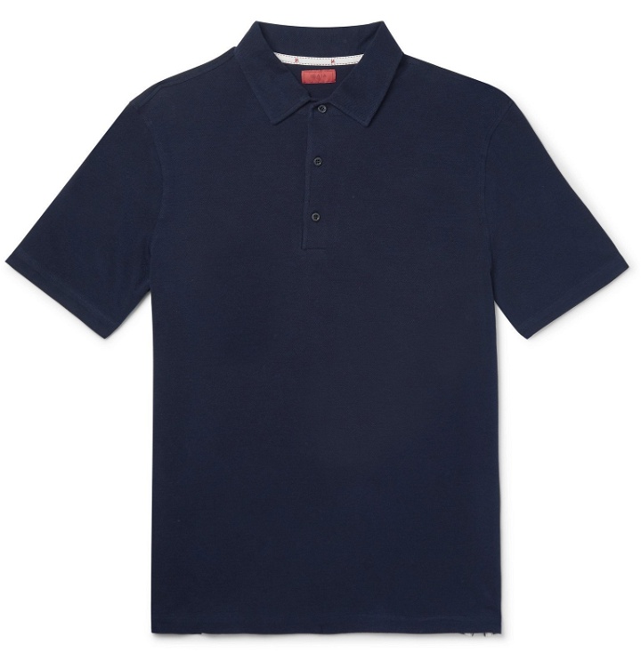 Photo: Isaia - Slim-Fit Garment-Dyed Cotton-Piqué Polo Shirt - Blue