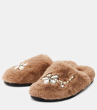 Simone Rocha Embellished faux fur slippers
