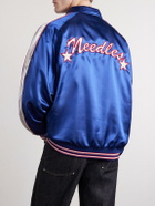 Needles - Stadium Logo-Embroidered Appliquéd Satin Bomber Jacket - Blue