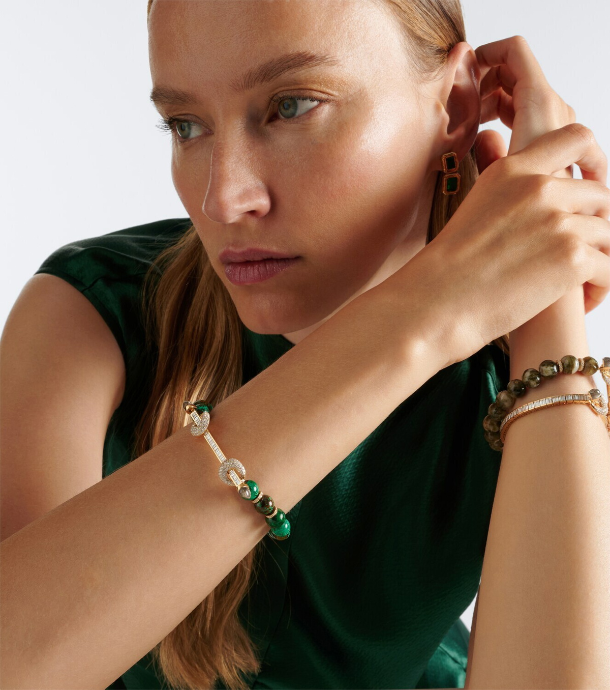 Ananya Chakra 18kt gold beaded bracelet with gemstones