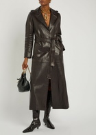 Nour Hammour Scarlett Belted Leather Trench Coat Dark Brown