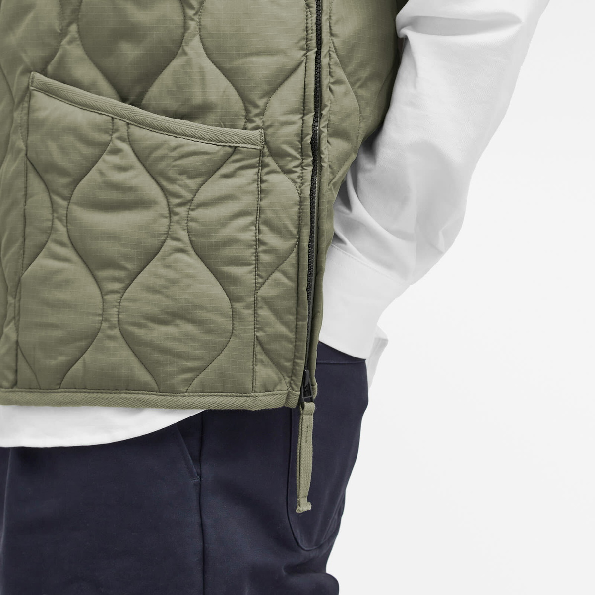 Taion Men's Military Zip V-Neck Down Vest in Dark Sage Green
