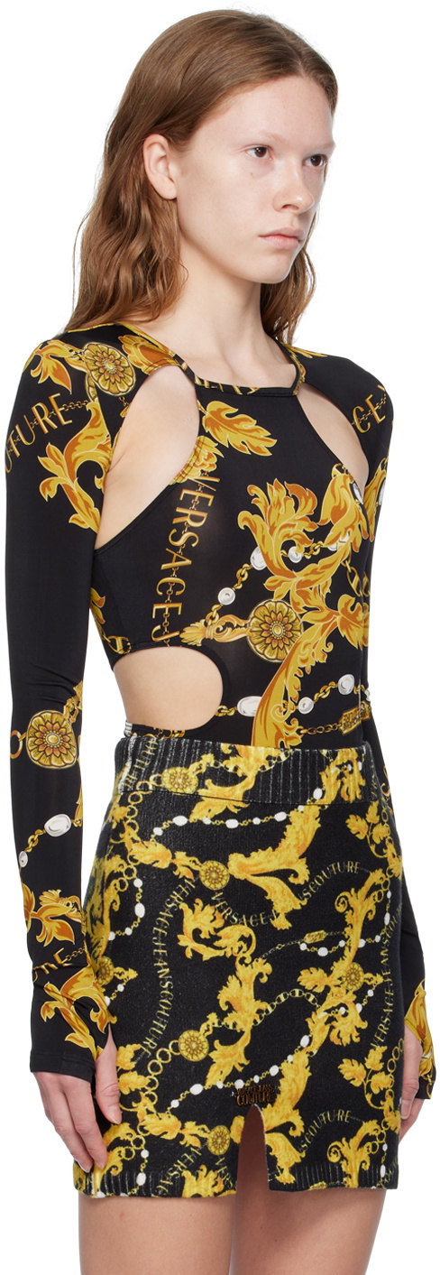 Versace Jeans Couture Black Chain Couture Bodysuit Versace