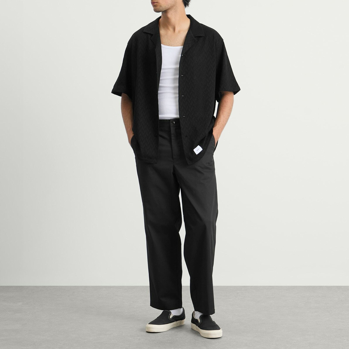 WTAPS HERRINGBONE. TEXTILE　美品2025SS シャツ WTAPS Men's Herringbone Textile Vacation Shirt in Black WTAPS