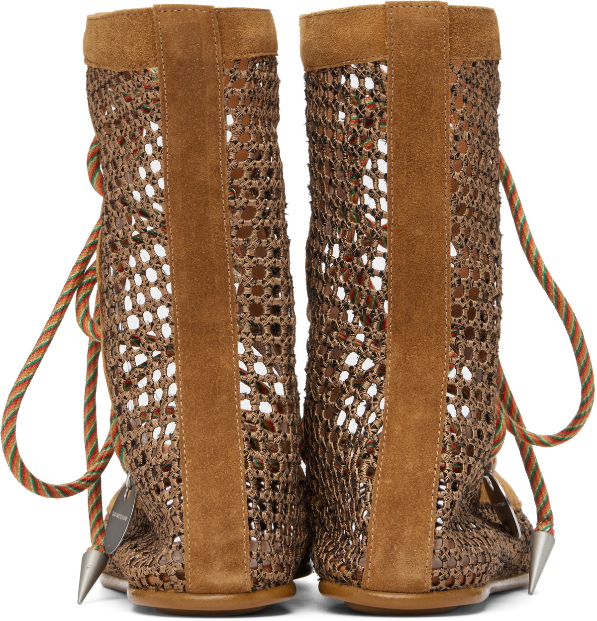 Kiko Kostadinov Brown Reticella Lace Up Ballerina Flats
