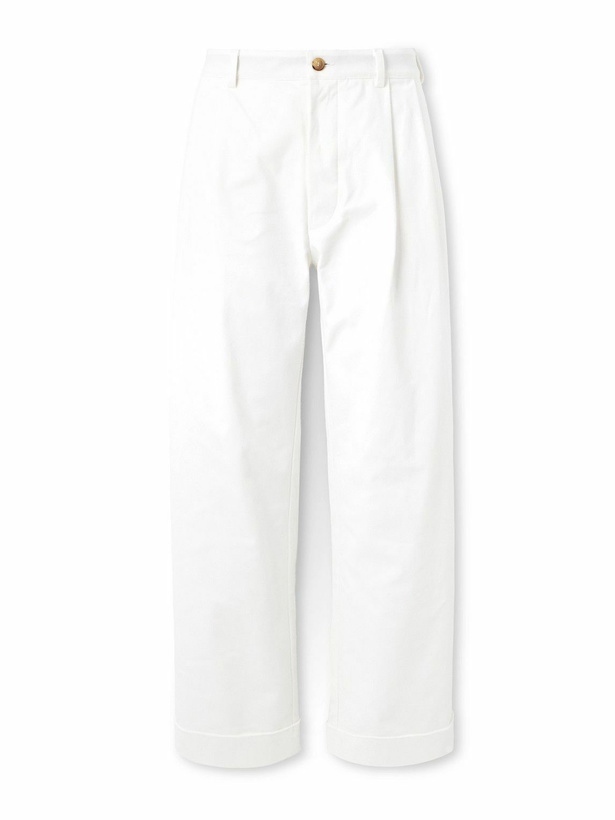 Photo: Ghiaia Cashmere - Marinaio Straight-Leg Pleated Cotton-Twill Chinos - White