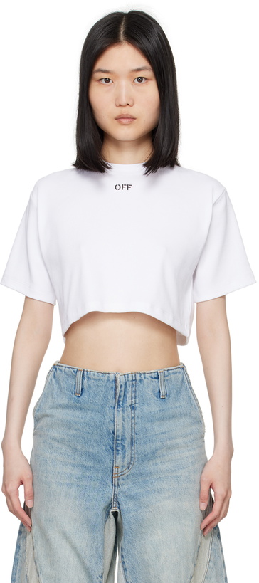 Photo: Off-White White Off Stamp Rib Cropped T-Shirt