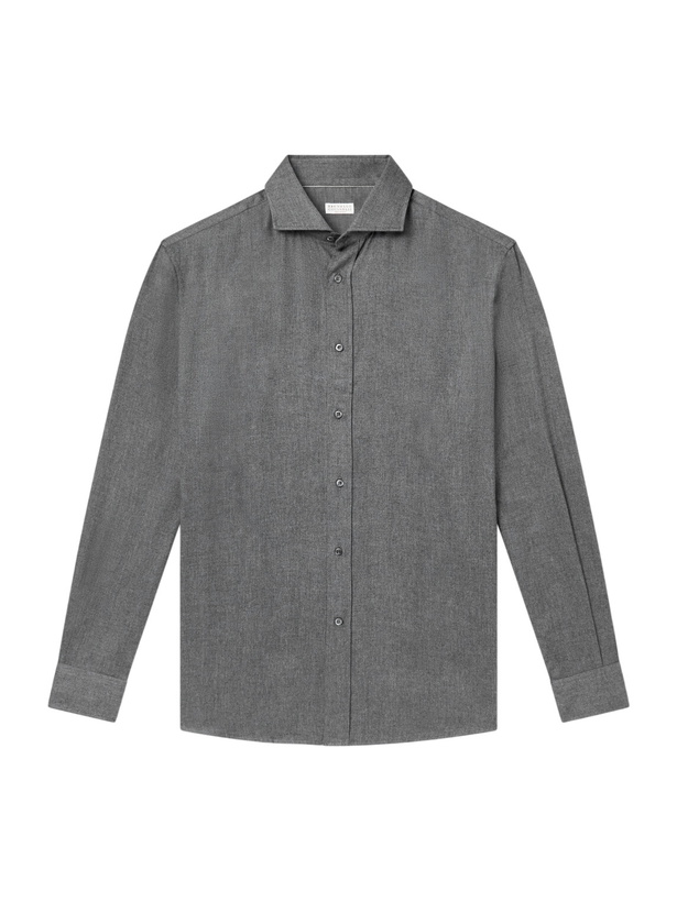 Photo: Brunello Cucinelli - Herringbone Cotton and Lyocell-Blend Shirt - Gray