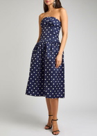 Self-portrait Polka dot Strapless Satin Midi Dress Navy