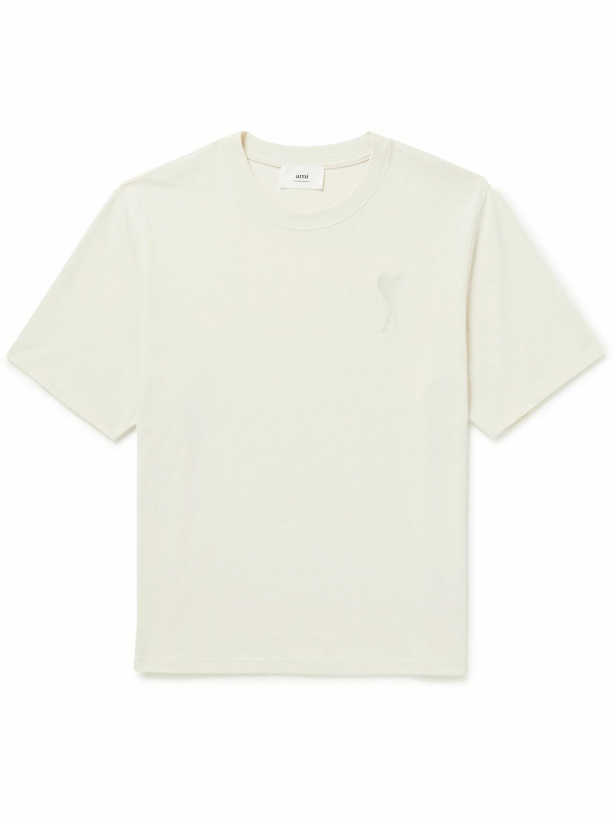 Photo: AMI PARIS - Logo-Embroidered Organic Cotton-Jersey T-Shirt - Neutrals
