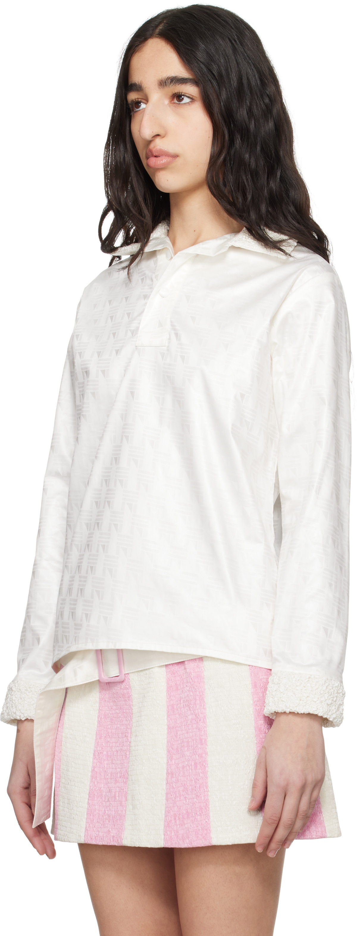 SUPER YAYA Off-White Bazan Long Sleeve Polo