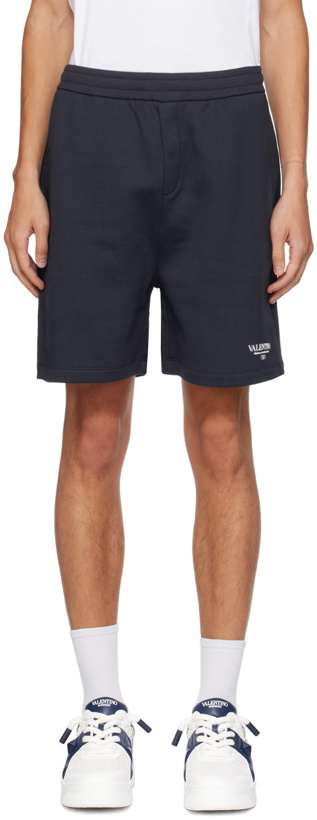 Photo: Valentino Navy Logo-Printed Shorts