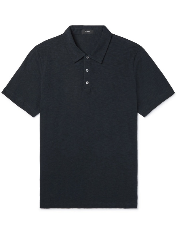 Photo: THEORY - Bron Slub Organic Cotton-Jersey Polo Shirt - Blue - XS