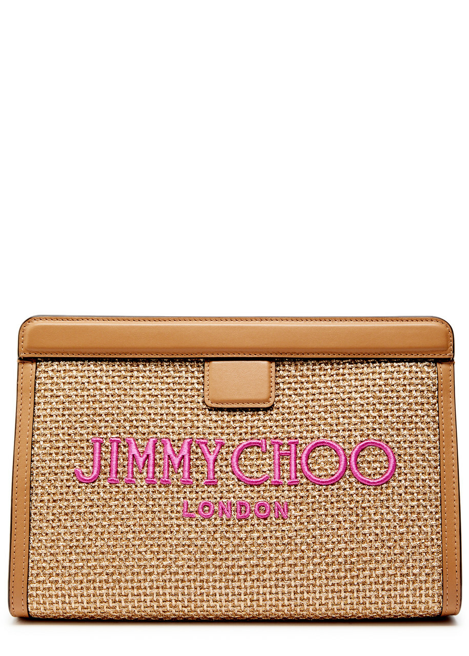 Jimmy Choo Avenue Logo Raffia Pouch - Gold - One Size