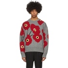 AMI Alexandre Mattiussi Grey and Red Jacquard Flowers Sweater