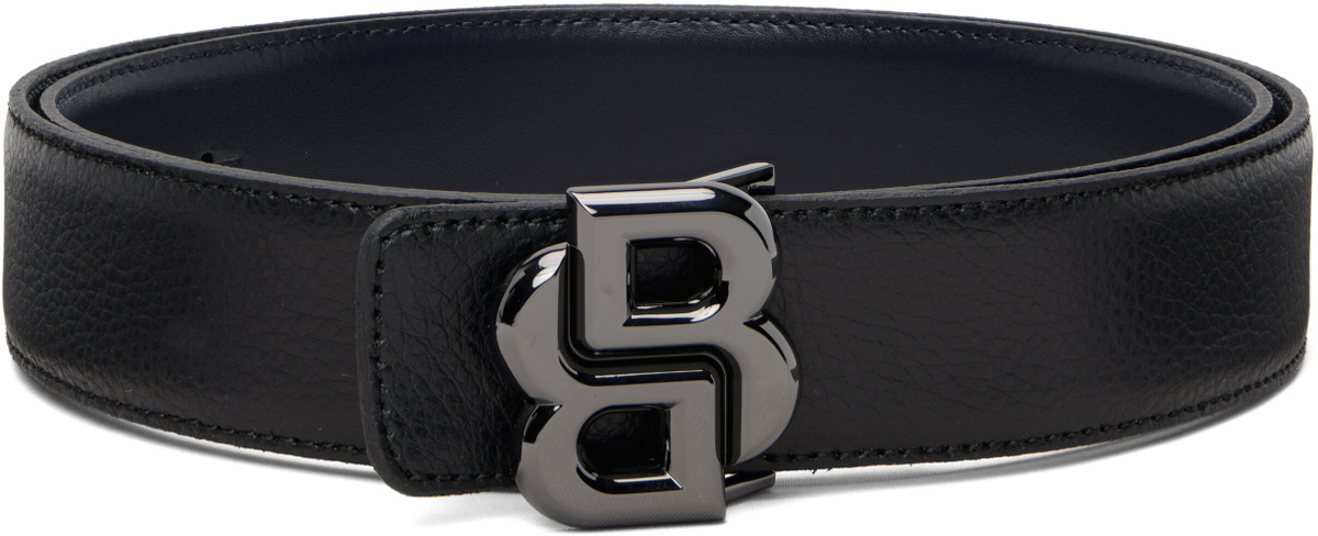 BOSS Black Double-B Monogram Buckle Leather Reversible Belt