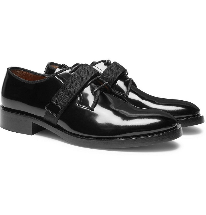 Photo: Givenchy - Cruz Logo-Jacquard Patent-Leather Derby Shoes - Men - Black