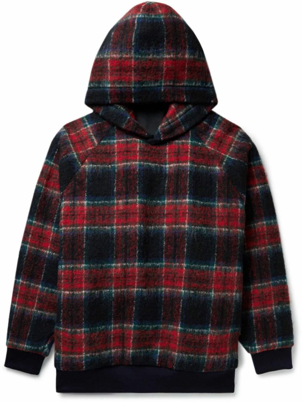 UNDERCOVER - Oversized Checked Brushed Wool-Blend Hoodie - Blue 