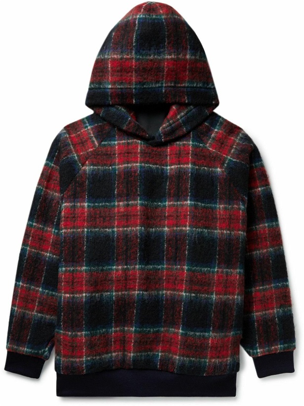 Photo: UNDERCOVER - Oversized Checked Brushed Wool-Blend Hoodie - Blue