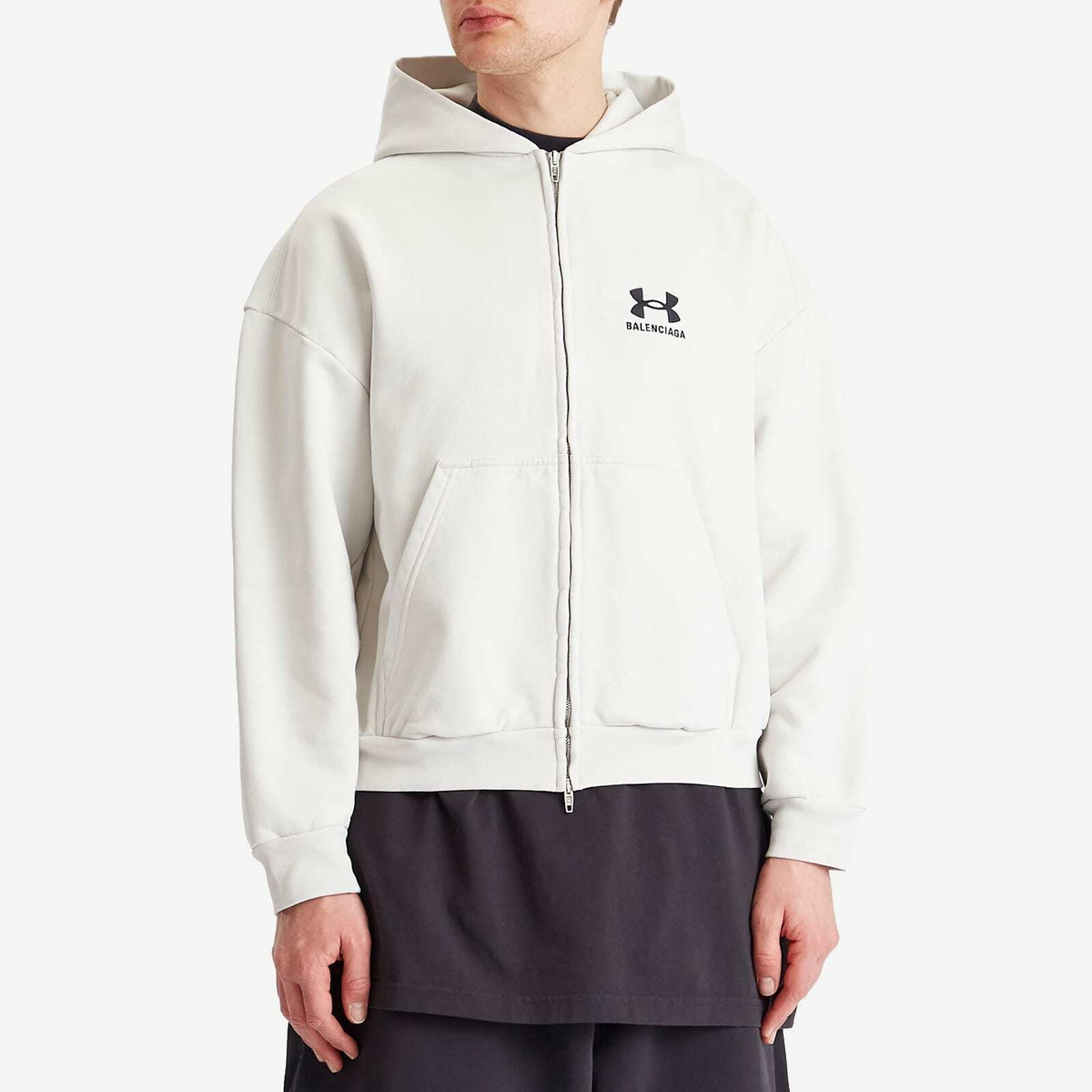 Balenciaga Men's Under Armour Zip-Up Hoodie in Dirty White