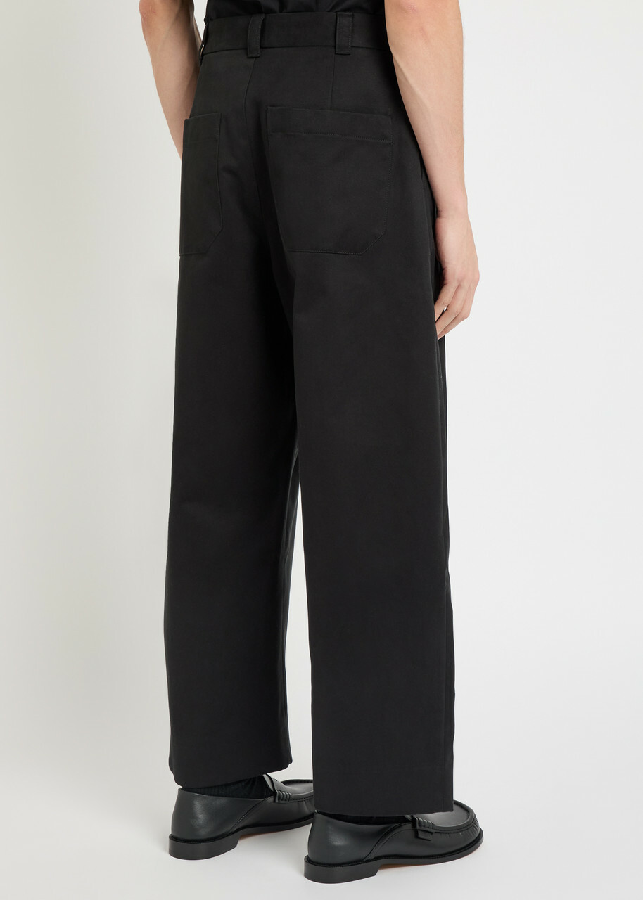 Studio Nicholson Peached Pleated Wide-leg Cotton-twill Trousers Black