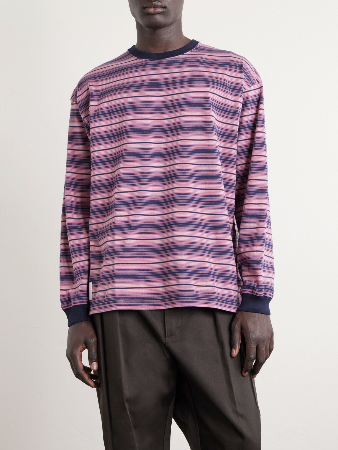 WTAPS - Logo-Appliquéd Striped Cotton-Jersey T-Shirt - Pink