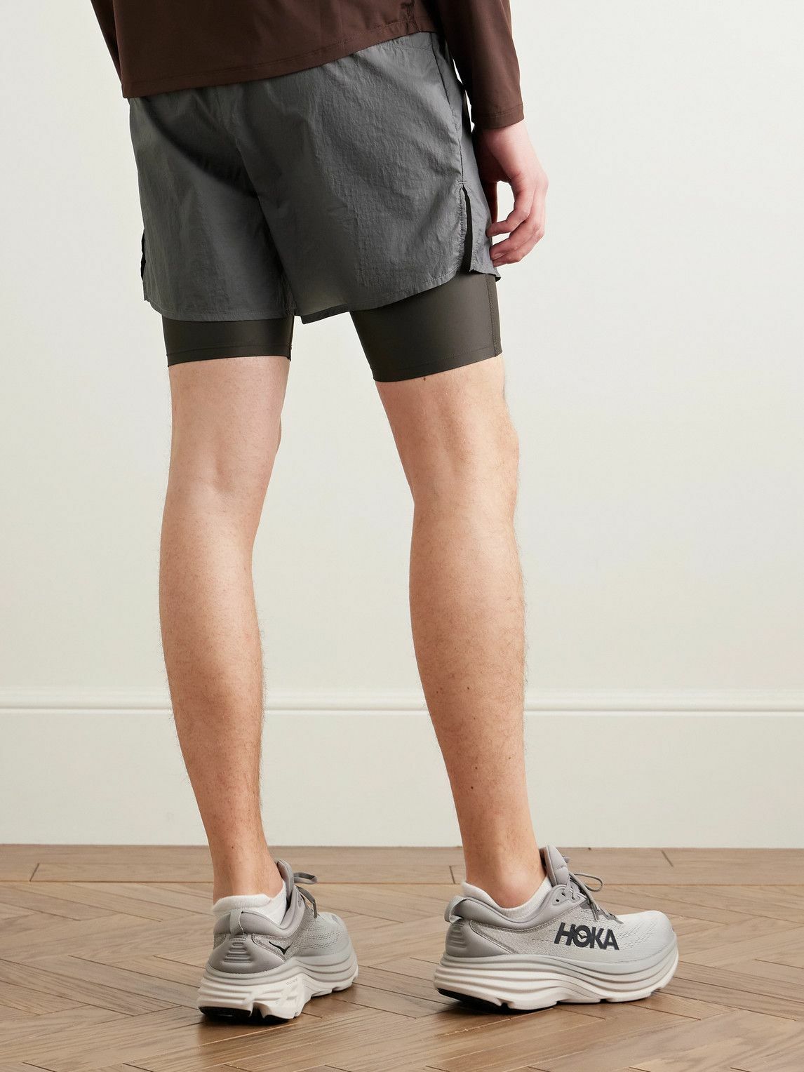 DISTRICT VISION - Straight-Leg Layered Logo-Print Shell and Stretch-Recycled Jersey Drawstring Shorts - Gray