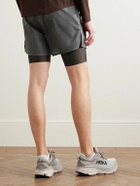 DISTRICT VISION - Straight-Leg Layered Logo-Print Shell and Stretch-Recycled Jersey Drawstring Shorts - Gray