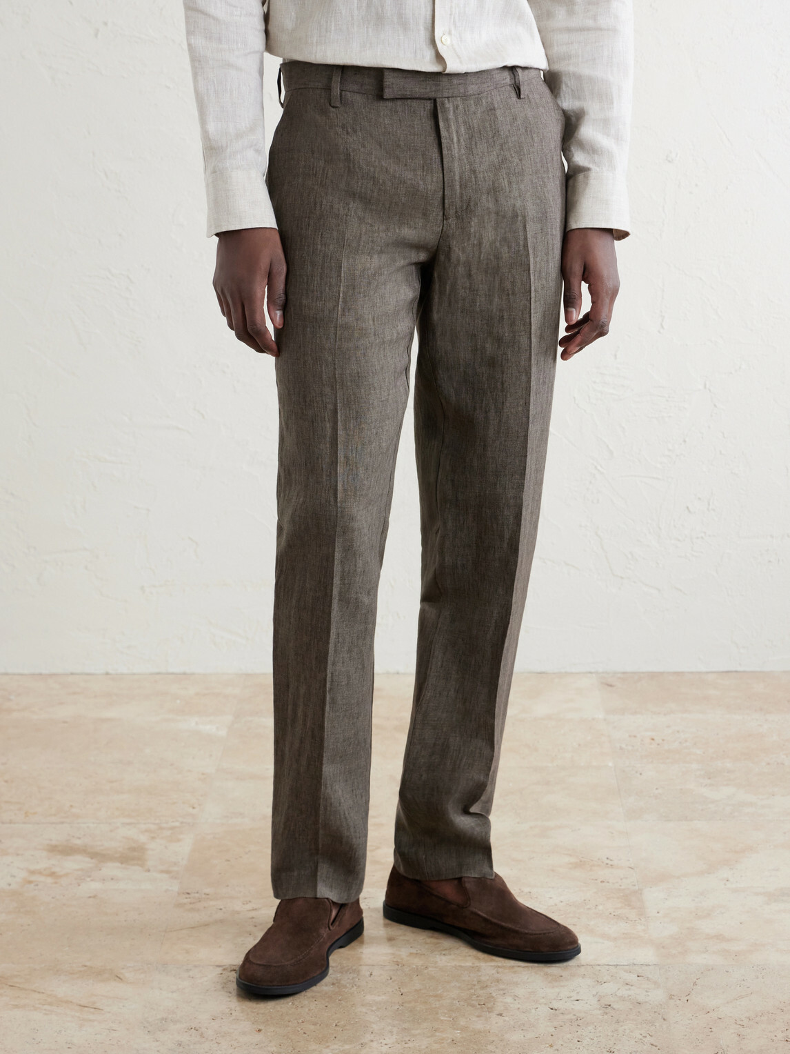 Sunspel - Straight-Leg Pleated Linen Suit Trousers - Brown