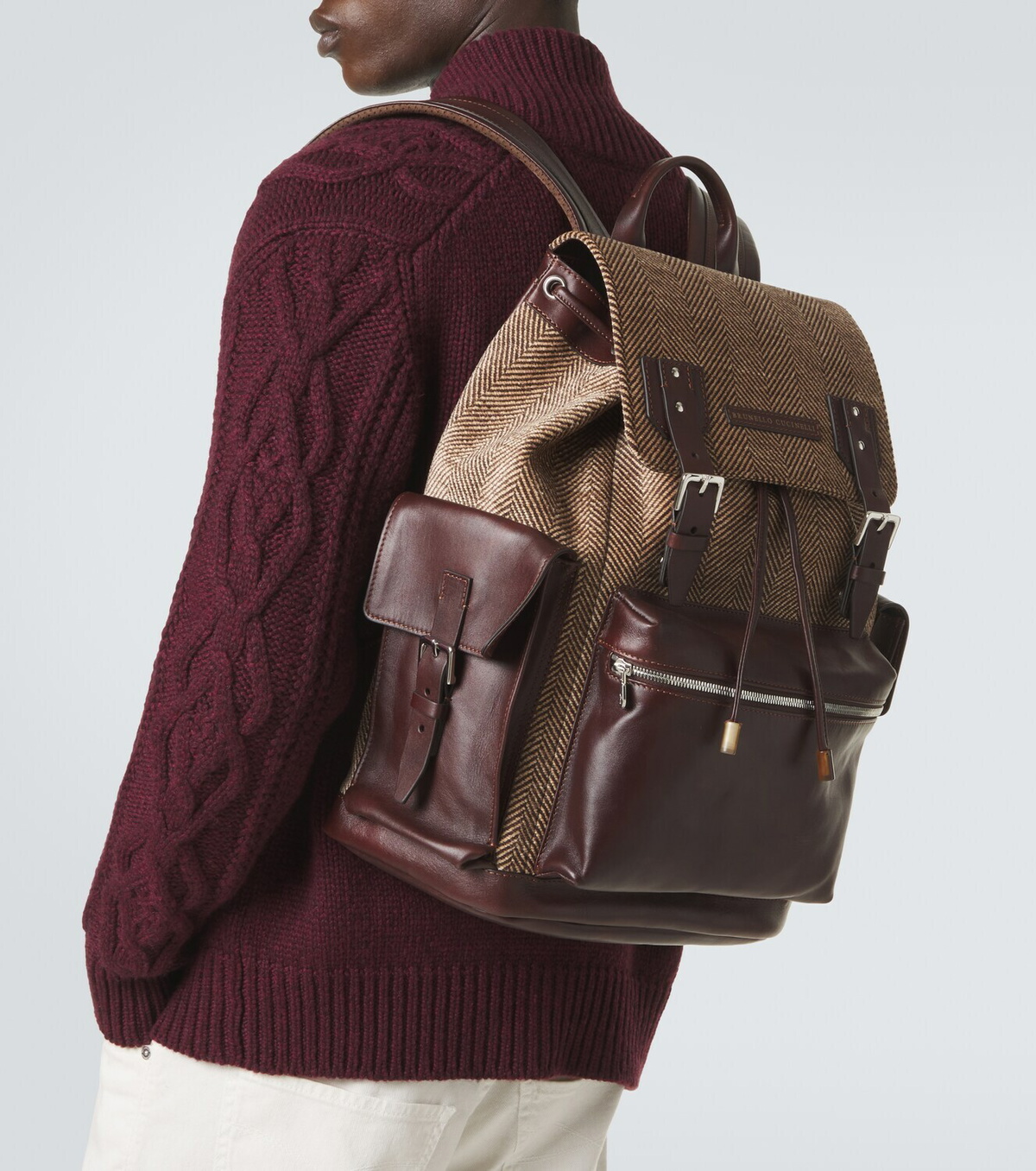 Brunello Cucinelli Leather-trimmed canvas backpack