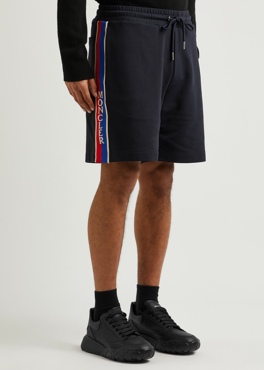 Moncler Stripe-trimmed Stretch-cotton Shorts Navy Moncler