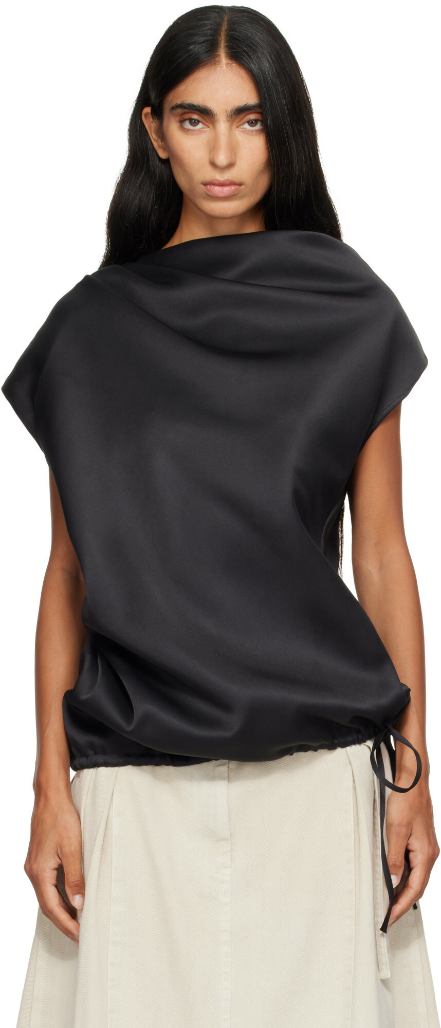LE17SEPTEMBRE Black Soft Draped Asymmetric Top