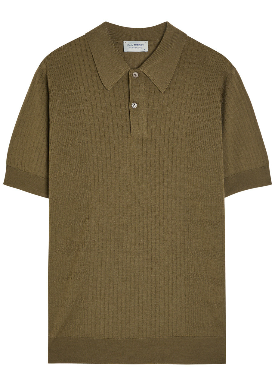 John Smedley Men's Payton Merino Knit Polo Shirt in Orion Green