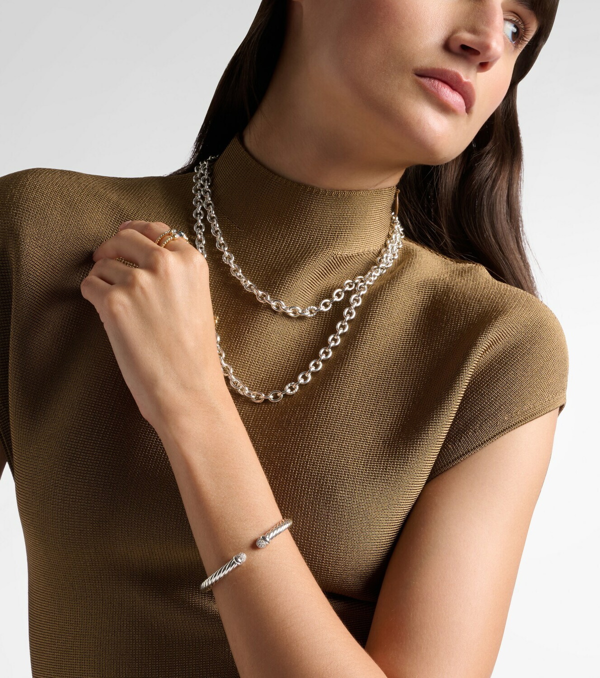 David Yurman Cable Flex® sterling silver cuff bracelet with diamonds