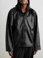 Balenciaga - Oversized Logo-Debossed Leather Hooded Jacket - Black