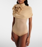 Magda Butrym Floral-appliqué caped jersey bodysuit