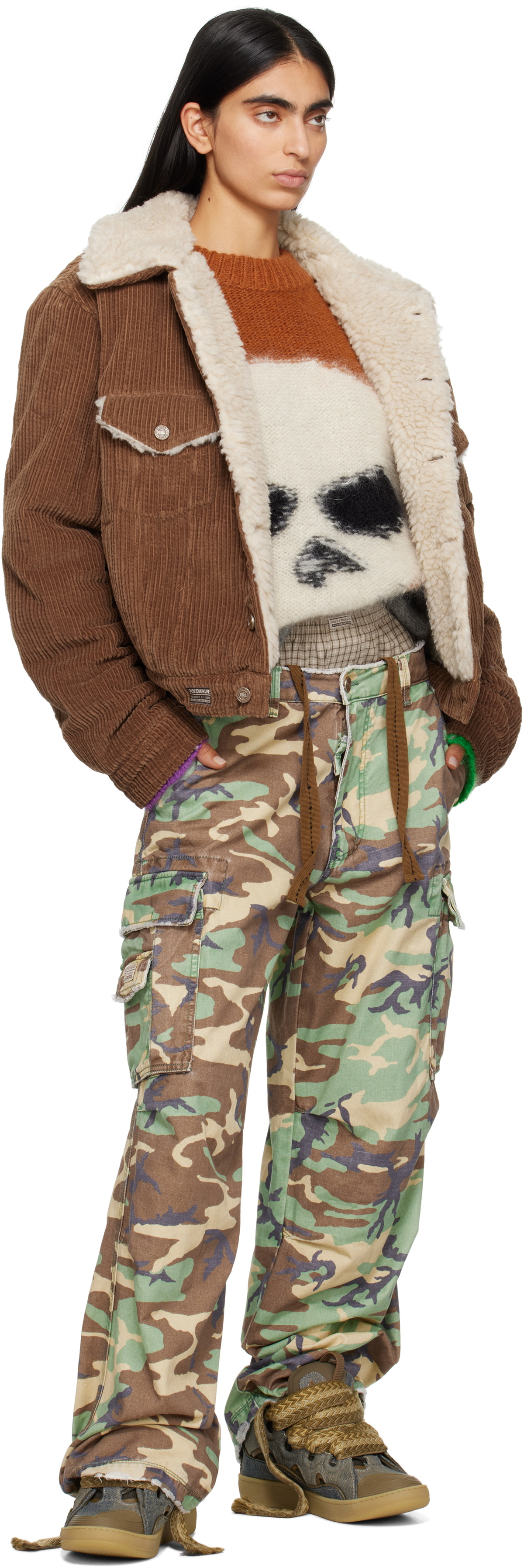 ERL Brown Sherpa Corduroy Trucker Jacket