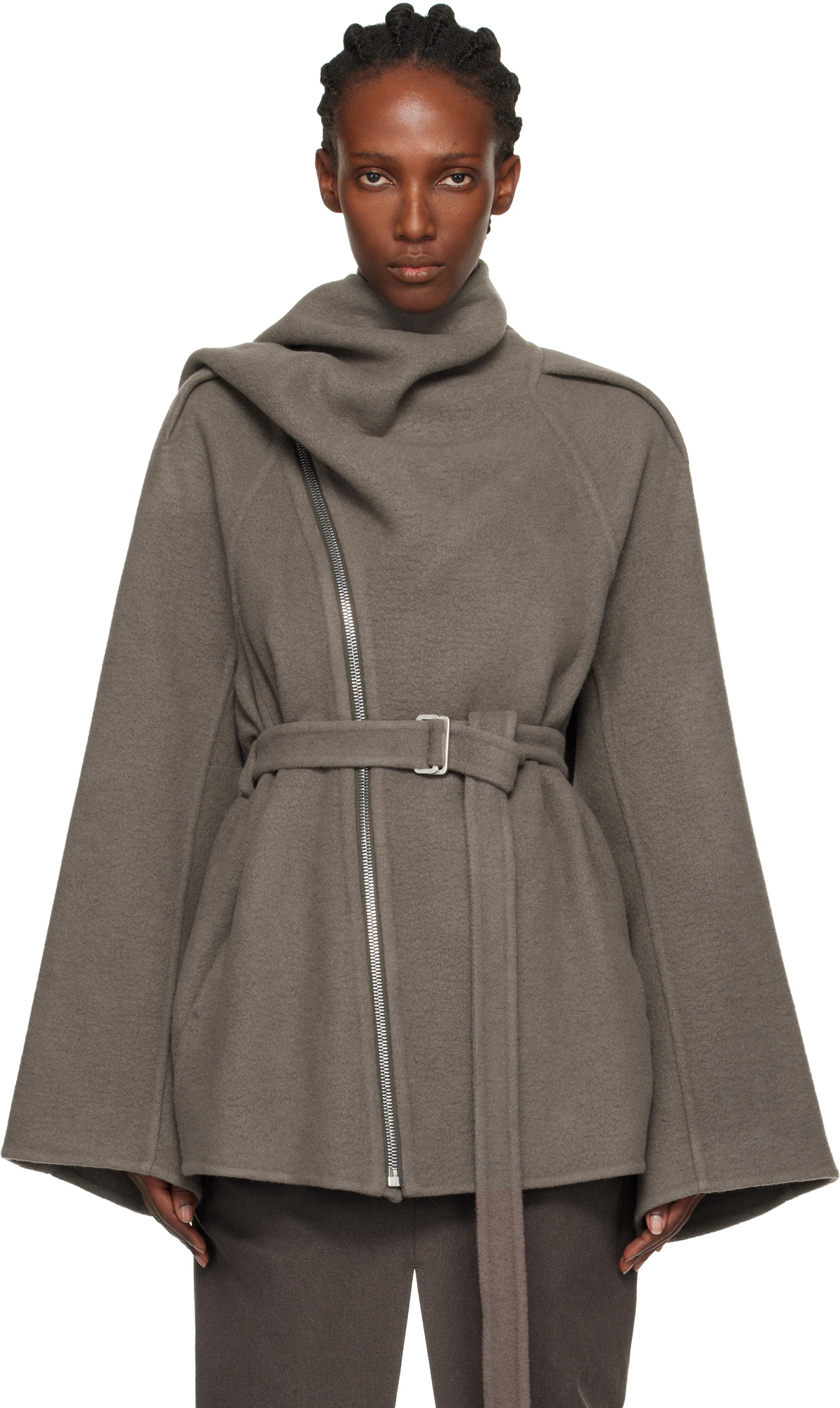 Rick Owens Gray Concordians Runway Scarf Flight Coat