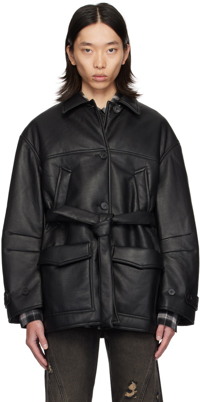 Photo: lesugiatelier Black Insulated Faux-Leather Jacket