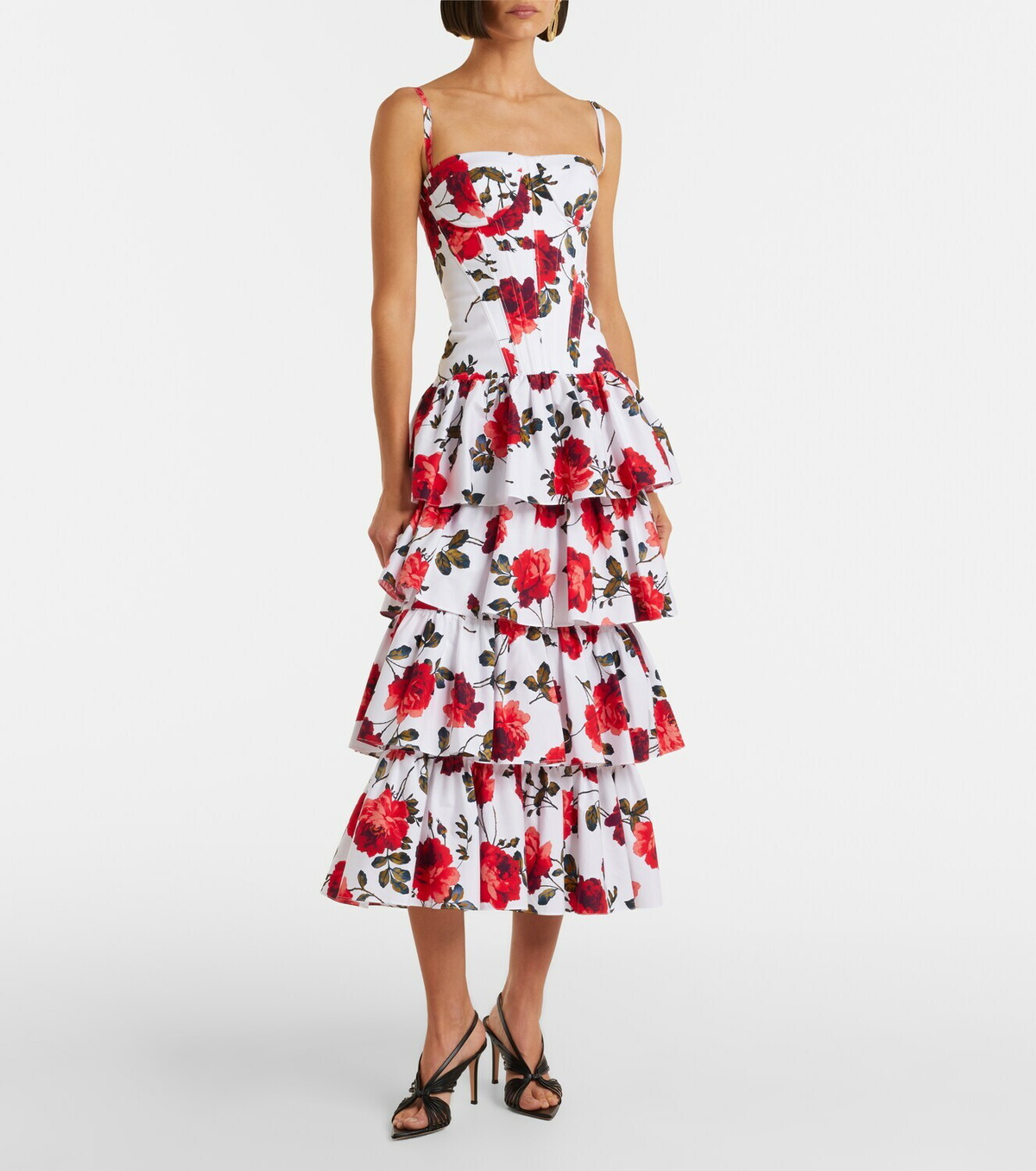 Carolina Herrera Floral tiered cotton-blend corset dress