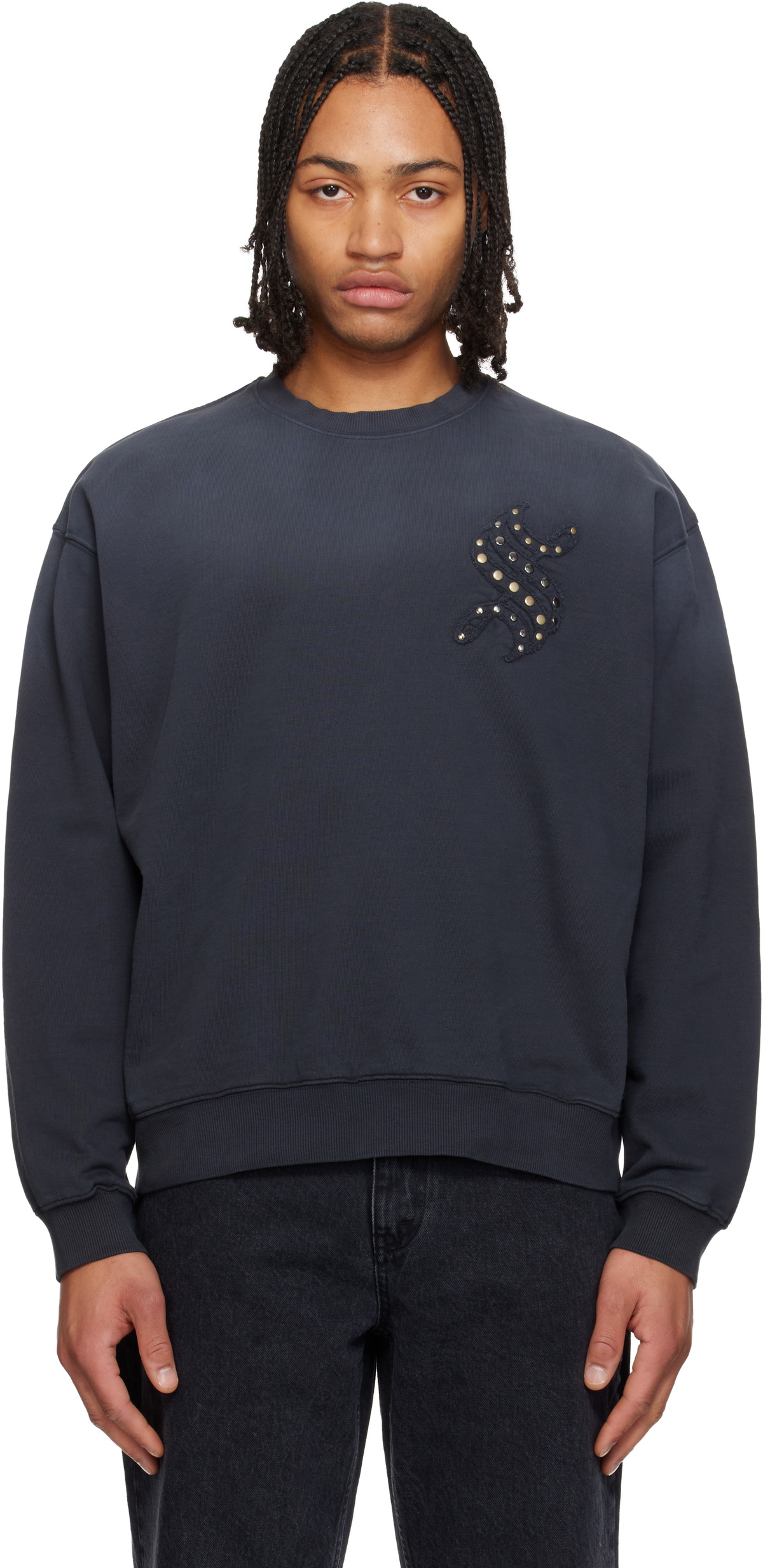 Solid Homme Gray Applique Studded Sweatshirt