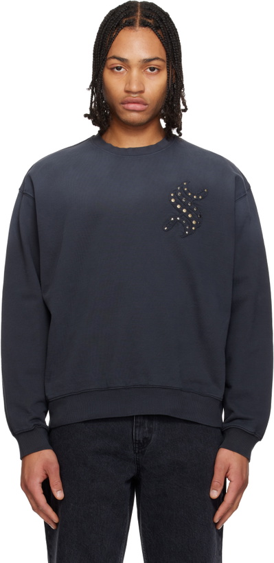 Photo: Solid Homme Gray Applique Studded Sweatshirt
